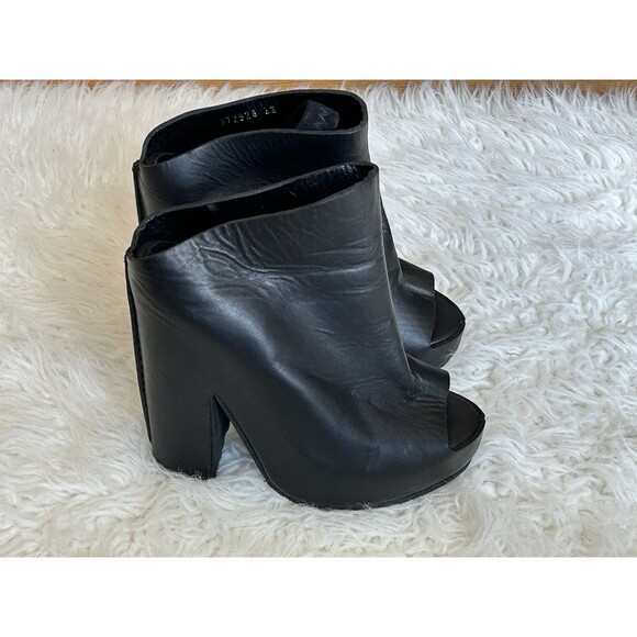 BALENCIAGA Women’s Size Size 6 (36) Black leather platform Mules Peep Toe Chunky - Picture 1 of 16